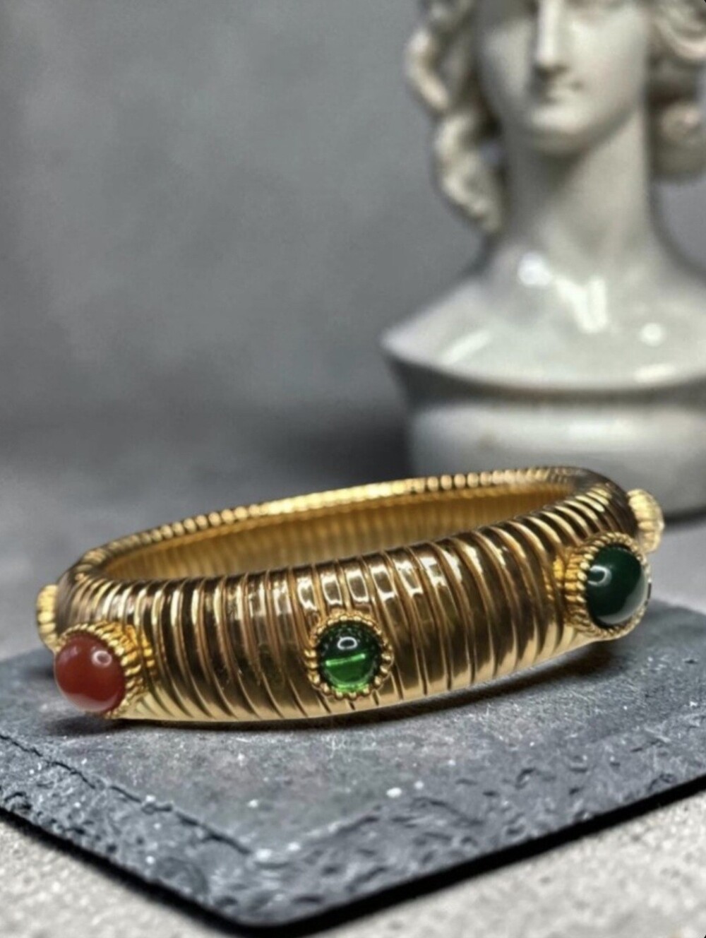 Bejeweled 18k Gold Plated Chunky Omega Tubogas Cobra 16mm Bangle Bracelet